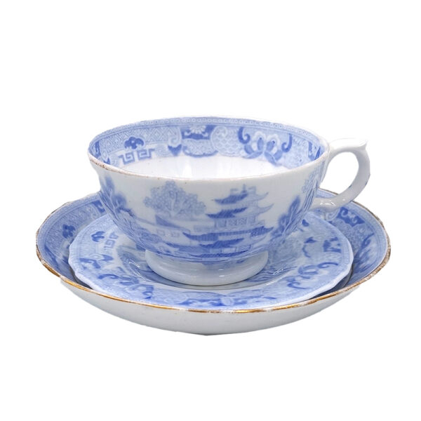 Чайна трійка з англійского вінтажного фарфору “Блакитний пейзаж”